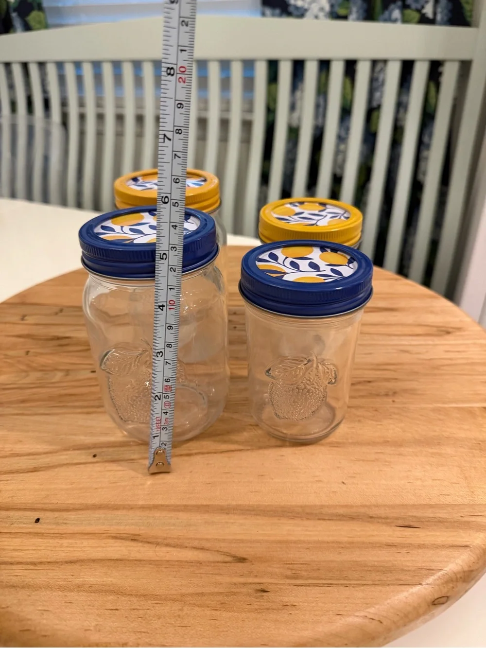 Set of (4) Lemon Embossed Standard Mouth Jars with Lemon Lids - blue & yellow